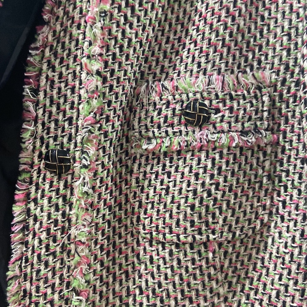 Talbolts Pink Green Tweed Eyelash Trim Cloqué Style Round Neck Blazer Jacket 12 - Picture 4 of 16